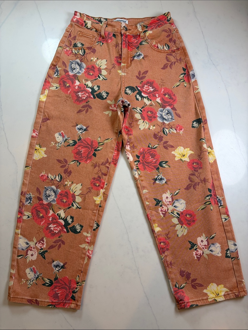 Floral Print Women’s Jeans - Rust Floral